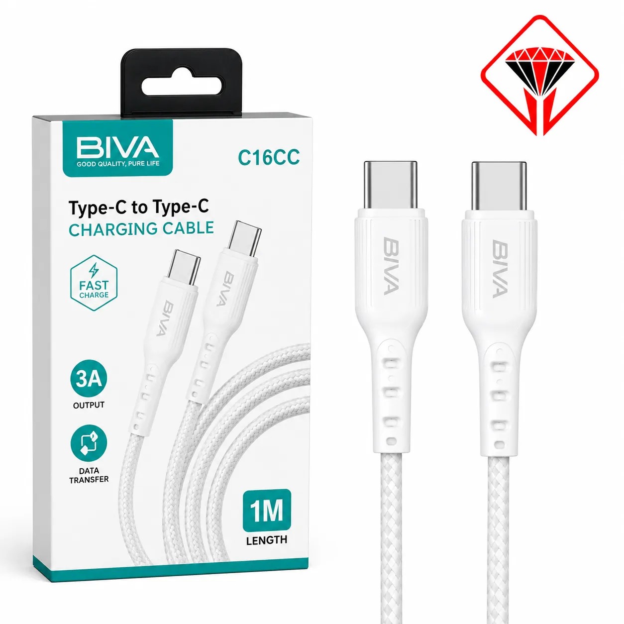 کابل شارژرBIVA C16CC TYPE C TO TYPE C
