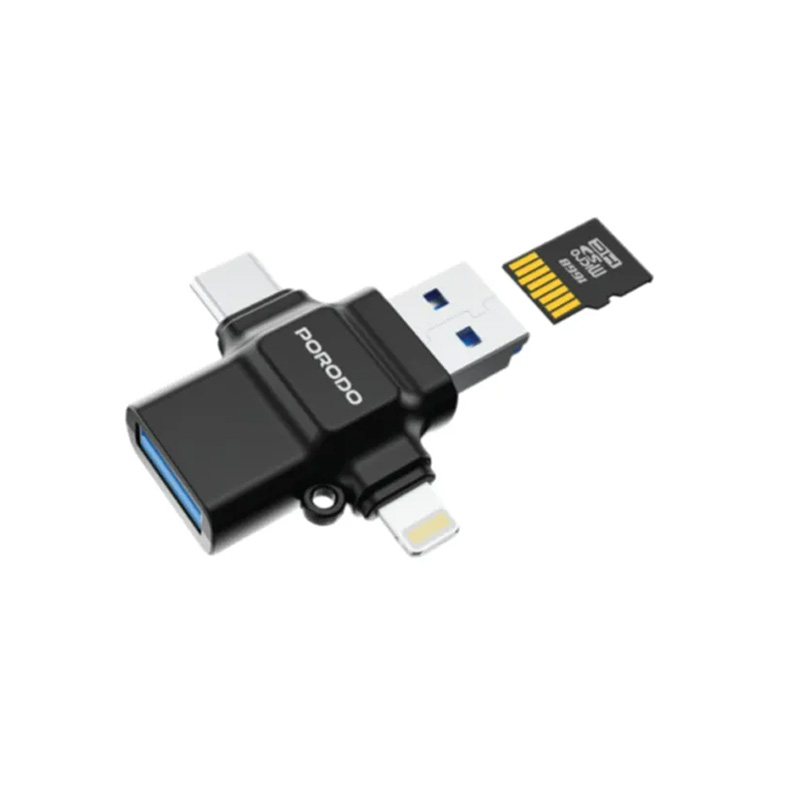 تبدیل 4 کاره OTG و رم‌ ریدر پرودو Porodo 4-in-1 OTG Adapter, TF Card Reader PD-ETK09