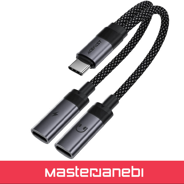 ACEFAST Adapter J14 USB-C to 2xUSB-C کابل تبدیل Type C اتصال همزمان هندزفری Type C و شارژر