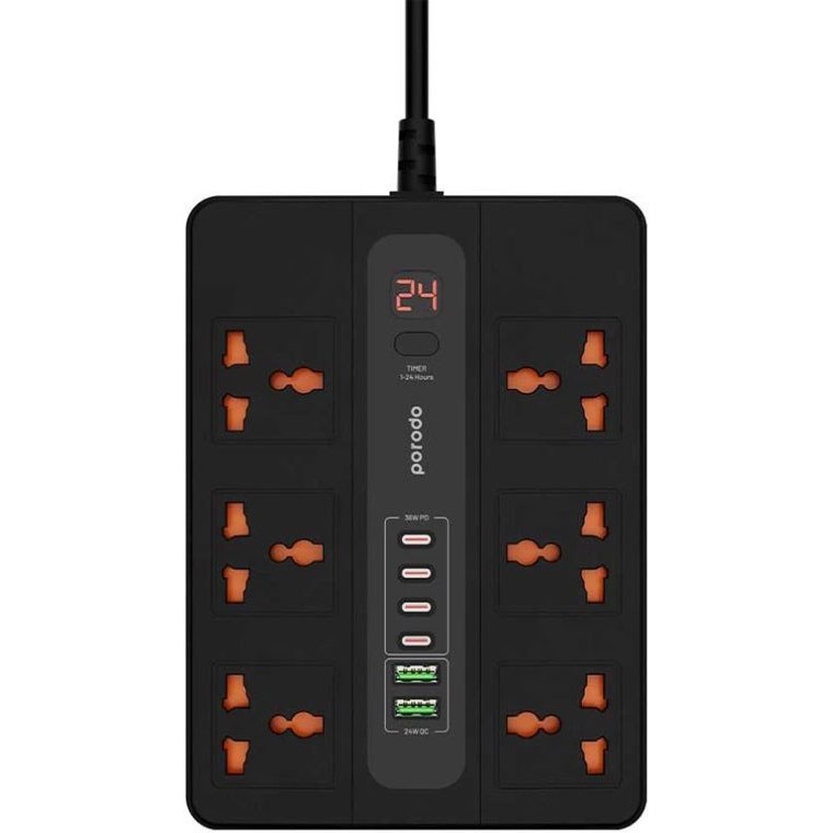 پاورسوکت Porodo 6 AC 2 USB A24W & 4 USB C PD 36W Power Socket