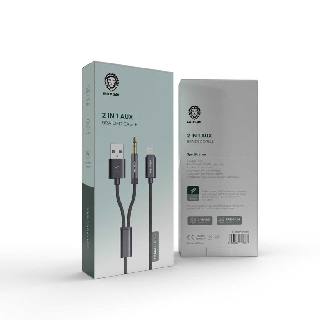 کابلAux کنفی 2 در 1 گرین Green 2 In 1 AUX Braided Cable