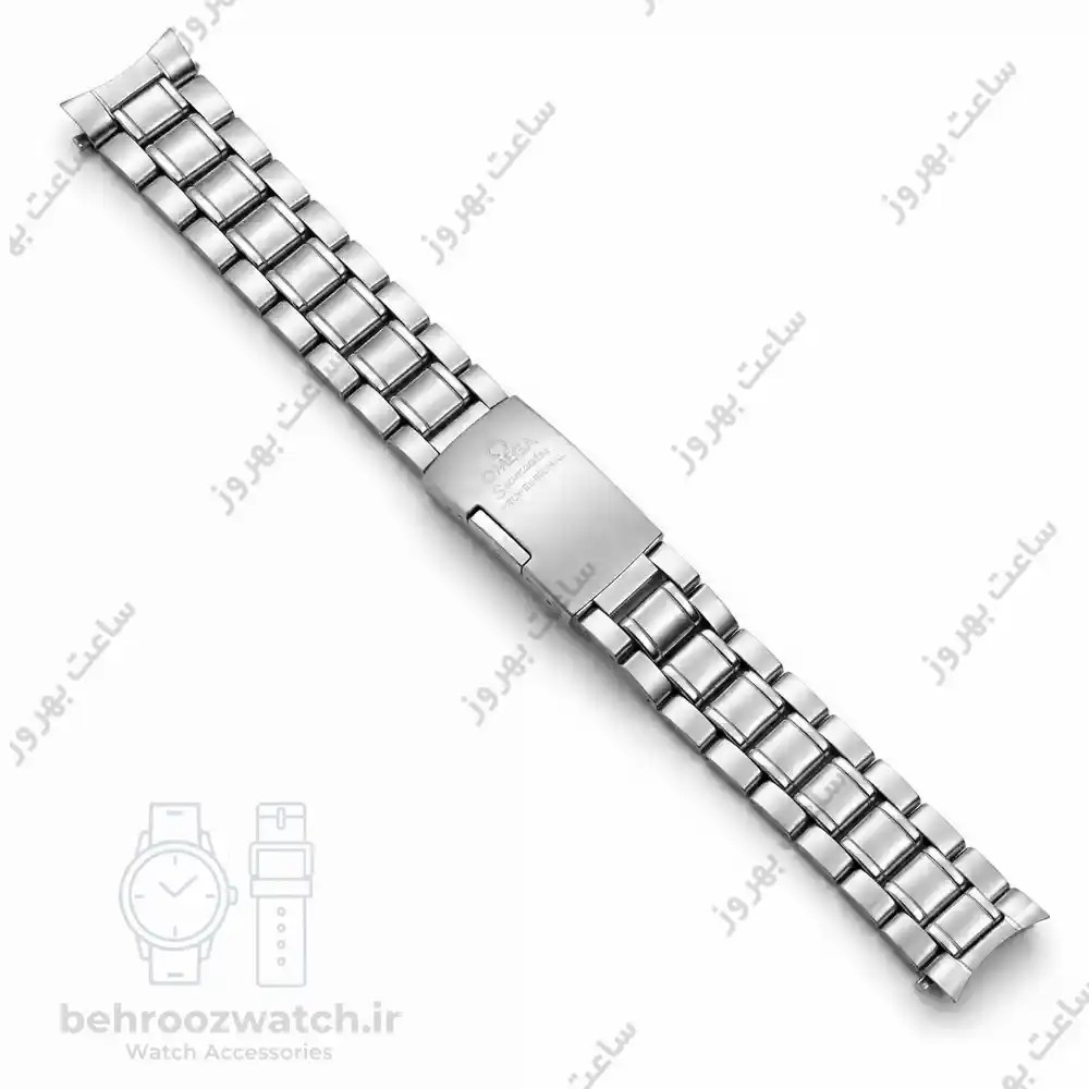 بند ساعت مچی استیل امگا (OMEGA) سایز ۱۸ میلی‌متر سربند هلالی