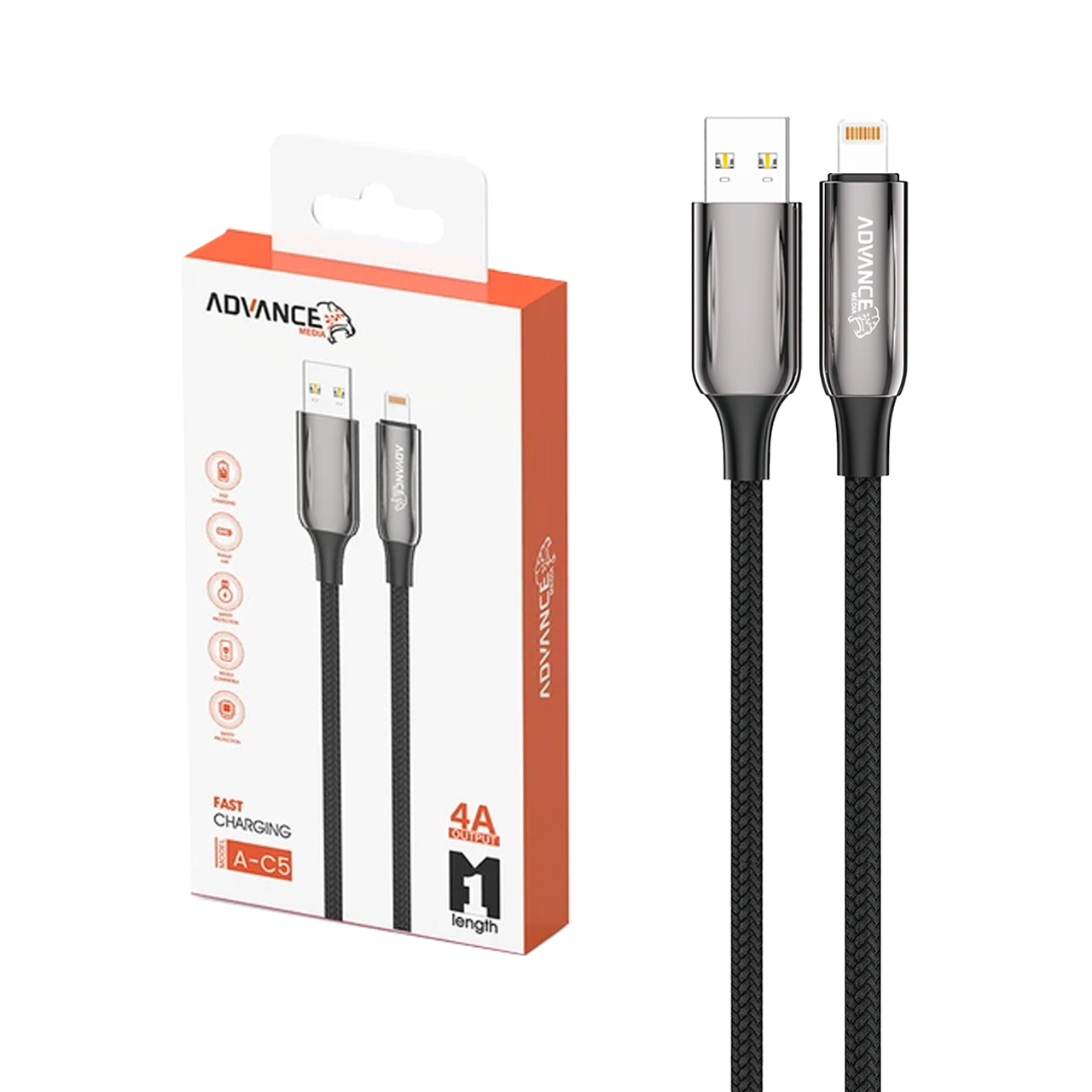 کابل شارژ فست آیفون Advance Media مدل A-C5 - مشکی (گارانتی یکساله ویستا حافظه)