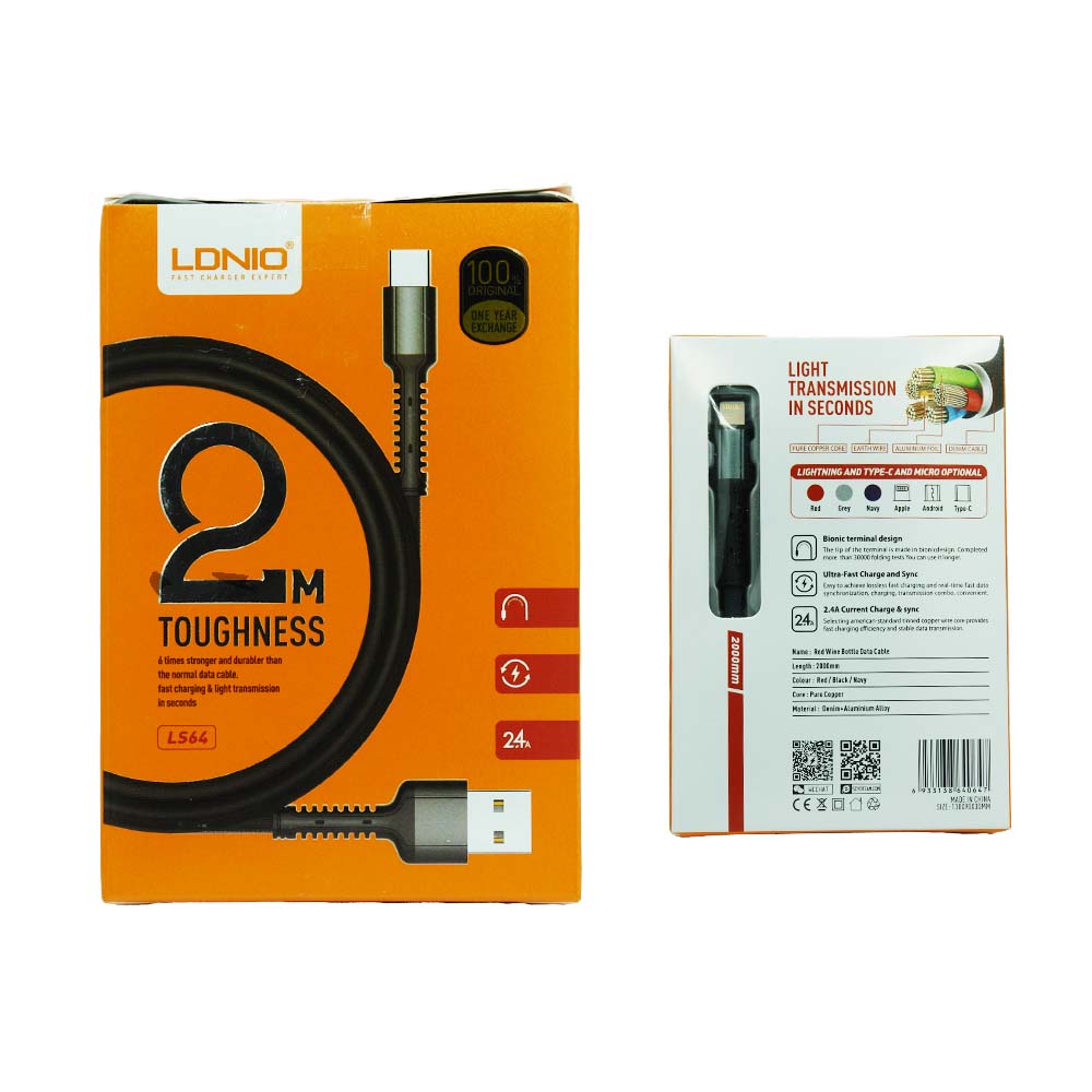 کابل شارژ 2 متری LDNIO مدل LS64 اورجینال