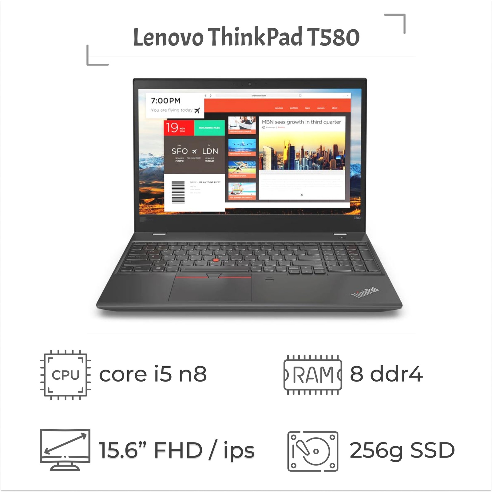 لپ تاپ استوک Lenovo Thinkpad T580 پردازنده i5 نسل 8