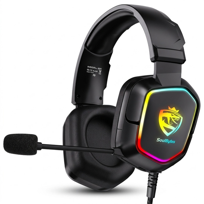 هدست گیمینگ روگوشی مدل S21-RGB با اتصال سیمی، میکروفون مجهز به نویز کنسلینگ ENC، نورپردازی RGB، کلید تنظیم صدا و میوت، جک 3.5 میلیمتری و USB
