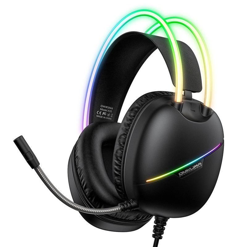 هدست گیمینگ روگوشی اونیکوما مدل x33 با صدای فراگیر شفاف، نورپردازی RGB و اتصال باسیم از طریق USB و USB Type-C