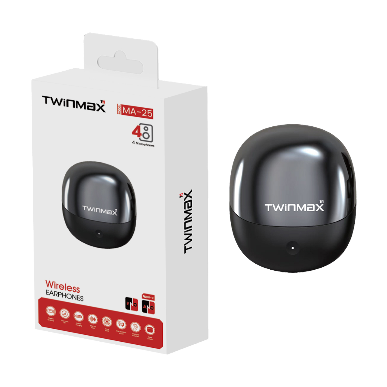 ایرفون بی سیم TwinMax مدل MA-25 ANC -مشکی – MMX