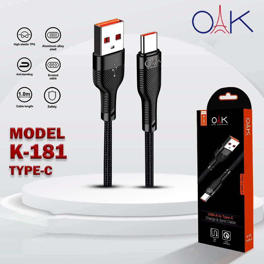 ⚡ کابل شارژ OAK مدل K-181 تایپ‌سی