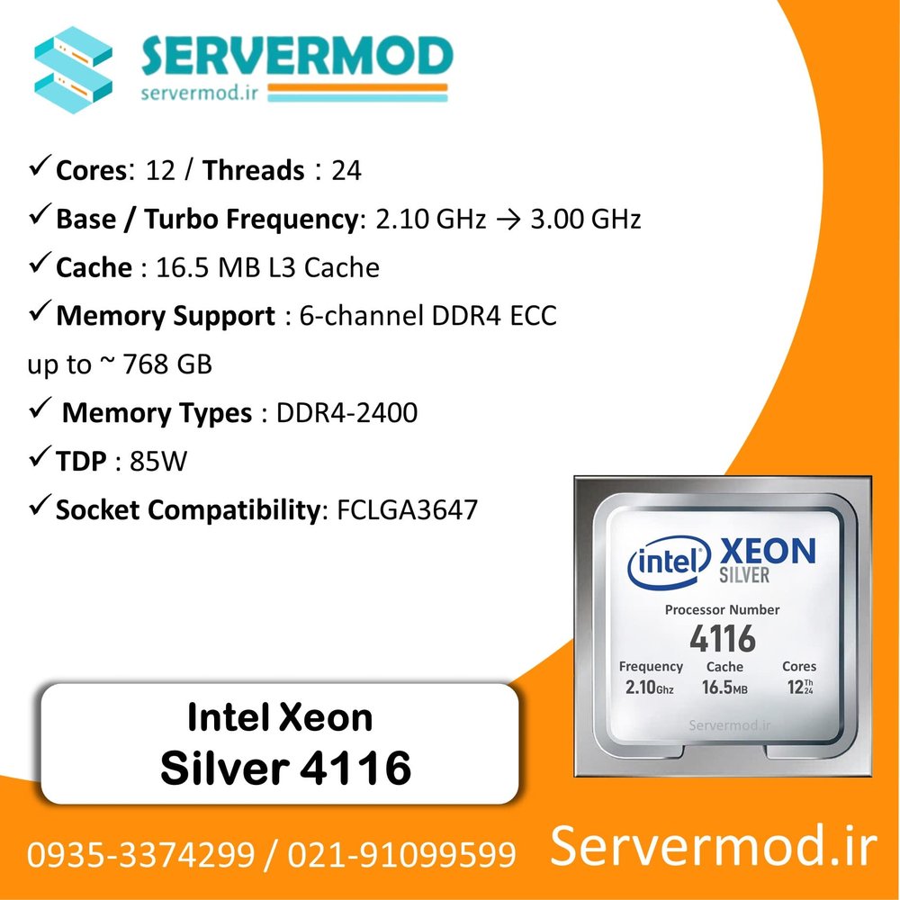 سی پی یو سرور Intel Xeon Silver 4116 Processor
