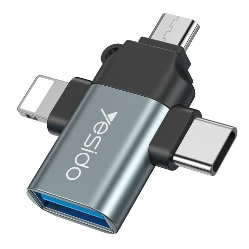 تبدیل یک USB مادگی به TYPE C ,LIGHTNING ,MICRO USB نری مدل yesido OTG GS15