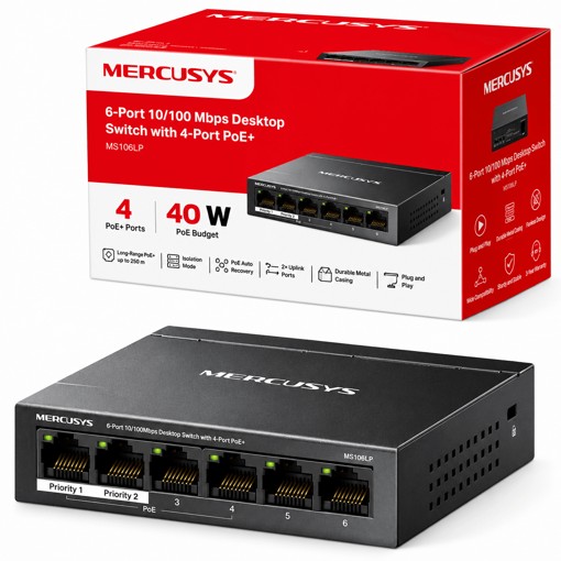 هاب سوئیچ 6 پورت مرکوسیس مدل MERCUSYS MS106LP 6-Port Desktop PoE Switch, 40W