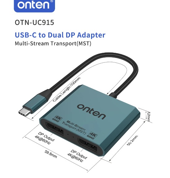 تبدیل USB-C به Dual DP اونتن مدل Onten USB-C to Dual DP adapter OTN-UC915