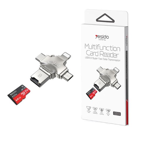 تبدیل یک MICRO SD مادگی به سه TYPE C ,LIGHTNING ,MICRO USB نری مدل yesido CARD READER GS13