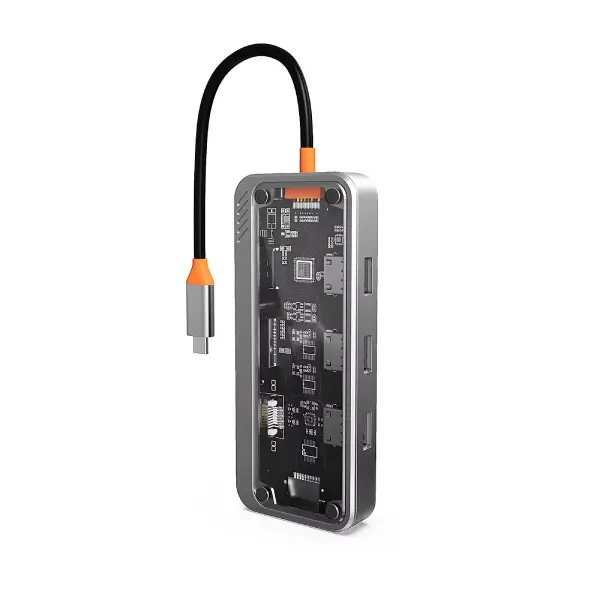 هاب 8 پورت Type-C کوتسی مدل Coteci 16016 8-in-1 Transparent USB-C Hub