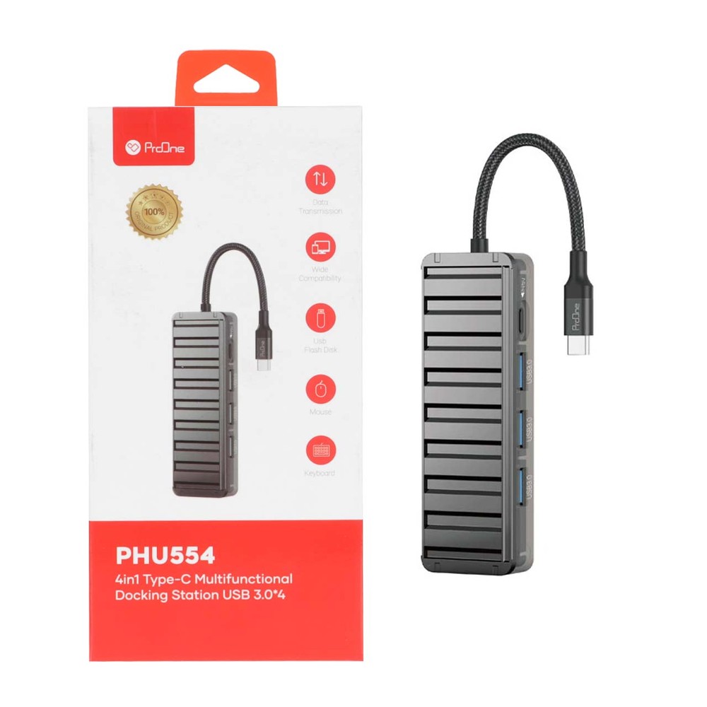 هاب 4 پورت ProOne USB-C مدل PHU554 - خاکستری