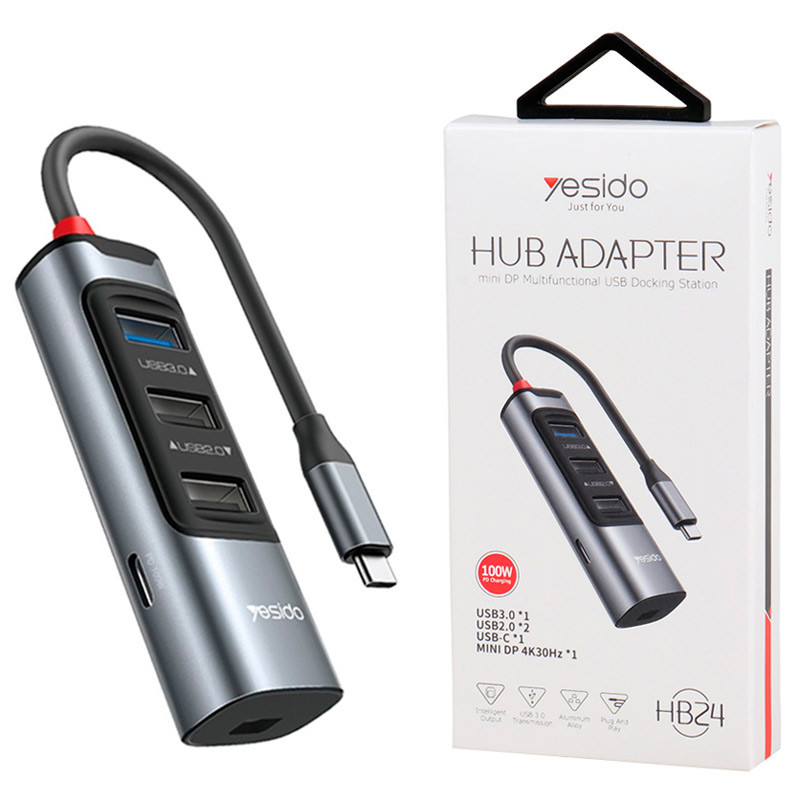 هاب 5 پورت تاپ سی به USB2.0/USB3.0/MINI DP/Type-C یسیدو مدل HB24