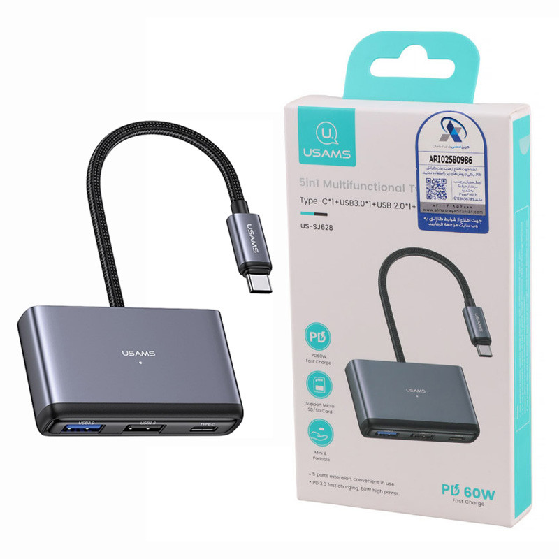 هاب و رم ریدر تایپ سی به USB2.0/USB3.0/SD/Micro SD/Type-C یوسامز مدل US-SJ628