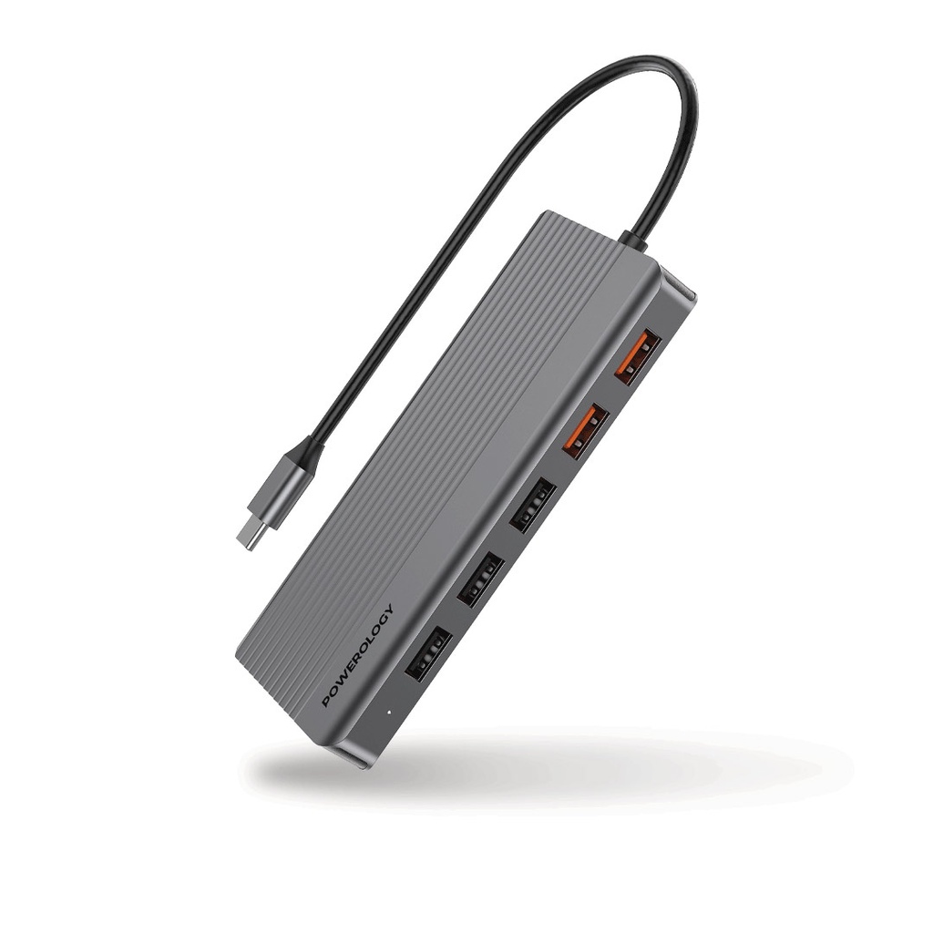 هاب ۱۲ تایی پاورلوژی Powerology 12in1 HDMI DP 4K USB-C Hub Ethernet