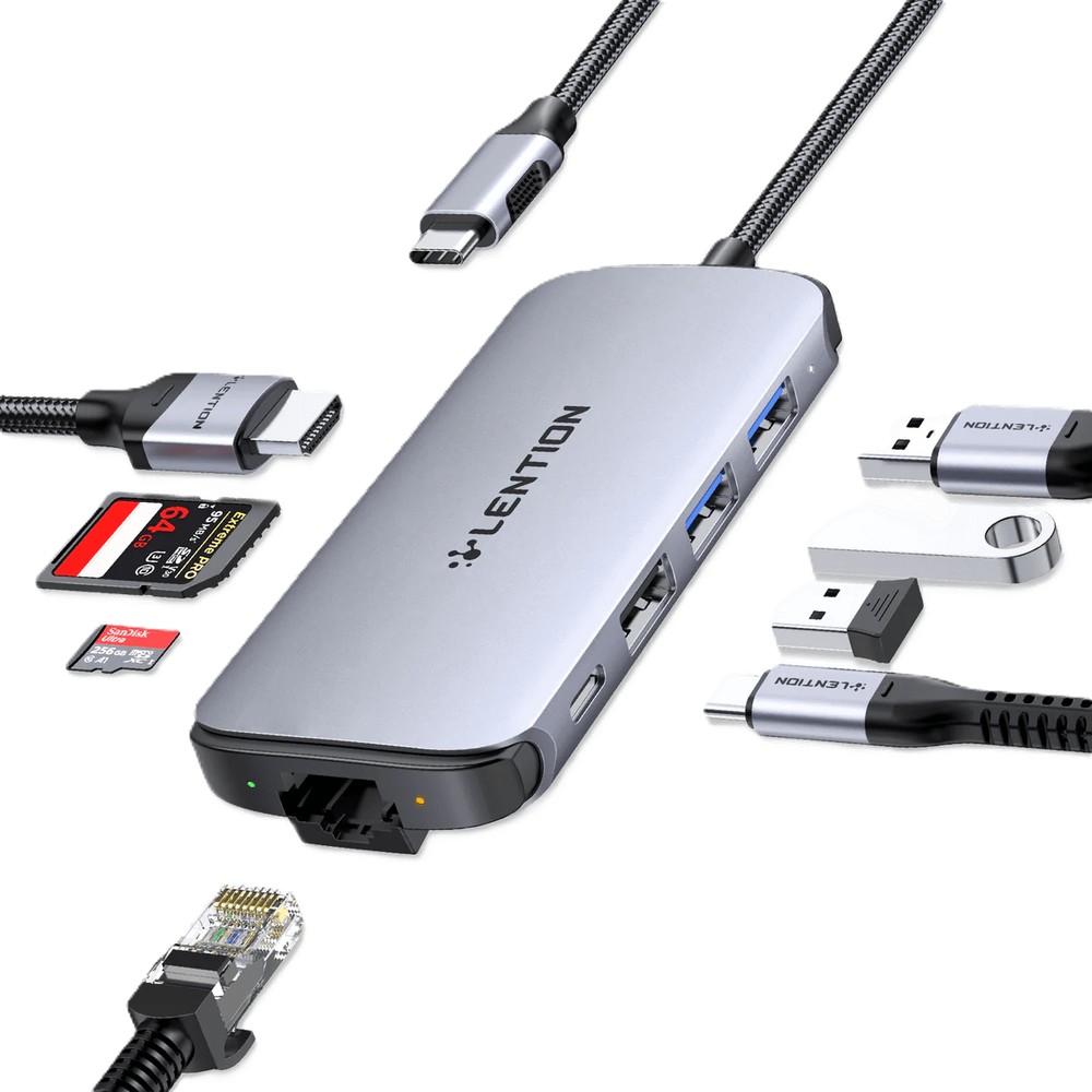 هاب هشت پورت USB-C لنشن مدل C48 Lention USB-C 8 in 1 Hub All in One Solution C48