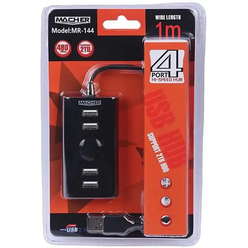 هاب 4 پورت USB2 مدل MR144 برند MACHER مچر -کابل 1 متر