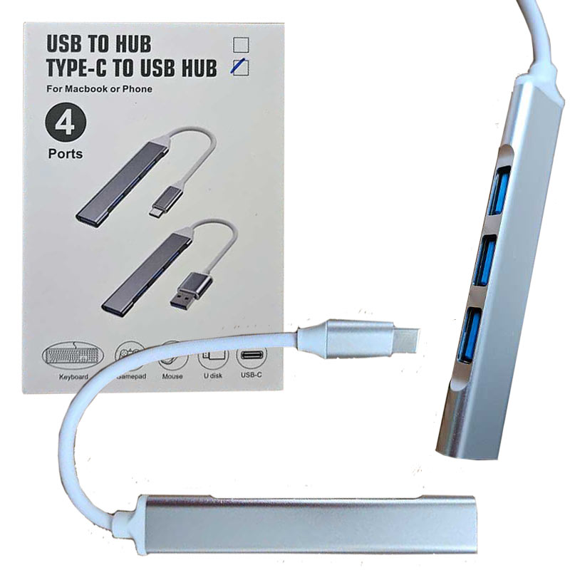 هاب 4 پورت 3.0 USB با سر سوکت Type-c پک سفید Type-c to Usb hub