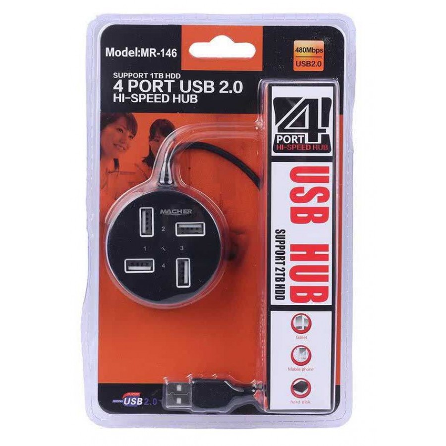 هاب USB 4 پورت MACHER مدل MR-146 سرعت 480Mbps