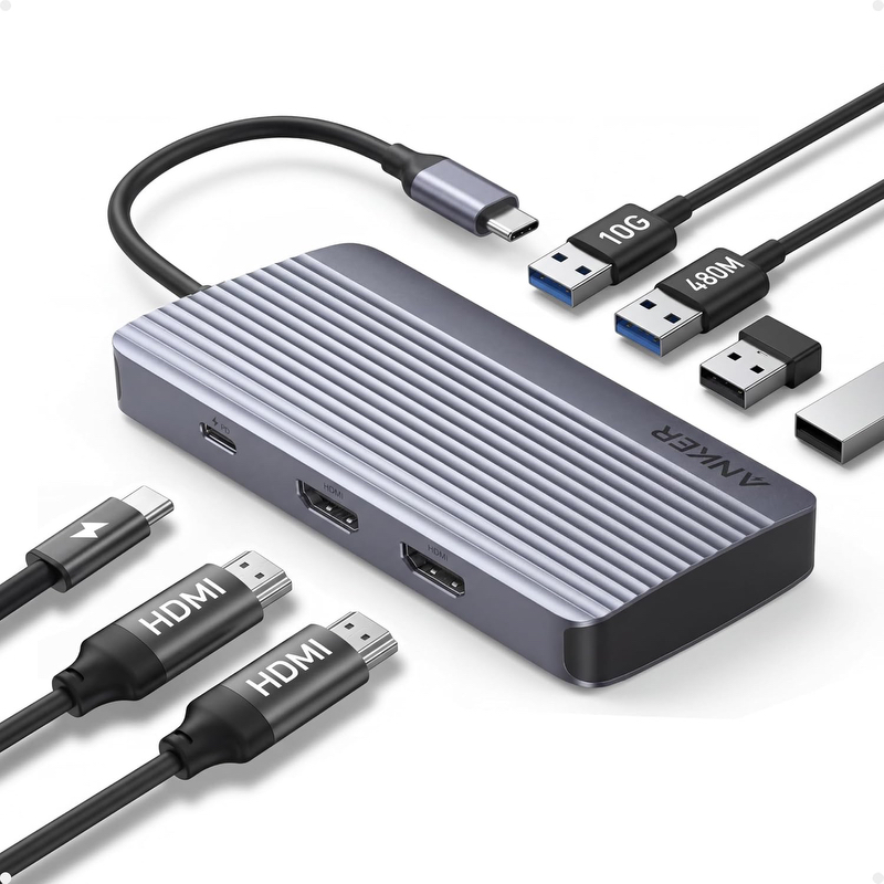 هاب 7 پورت USB-C انکر مدل Anker USB-C Hub 7-in-1 Dual Display A8374