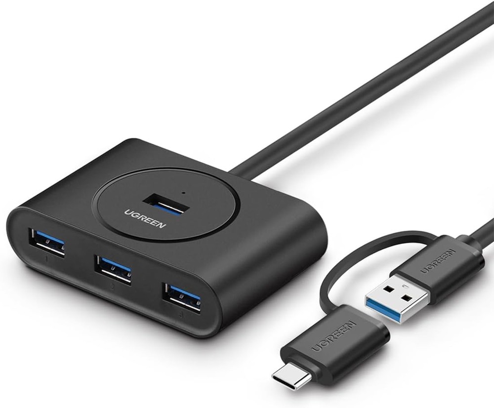 هاب 4 پورته USB 3.0 UGREEN با ورودی USB A/USB C مشکی 1 متر