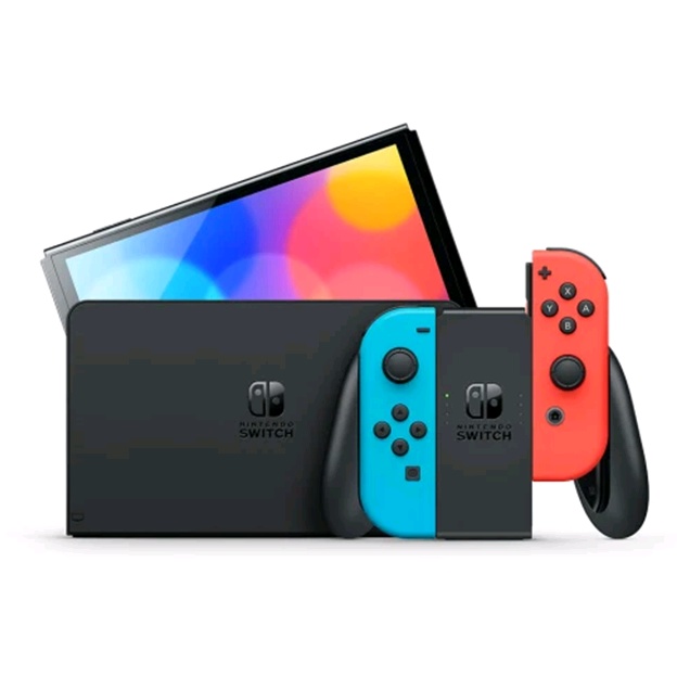 Nintendo Switch OLED Model with Neon Blue and Neon Red Joy-Con