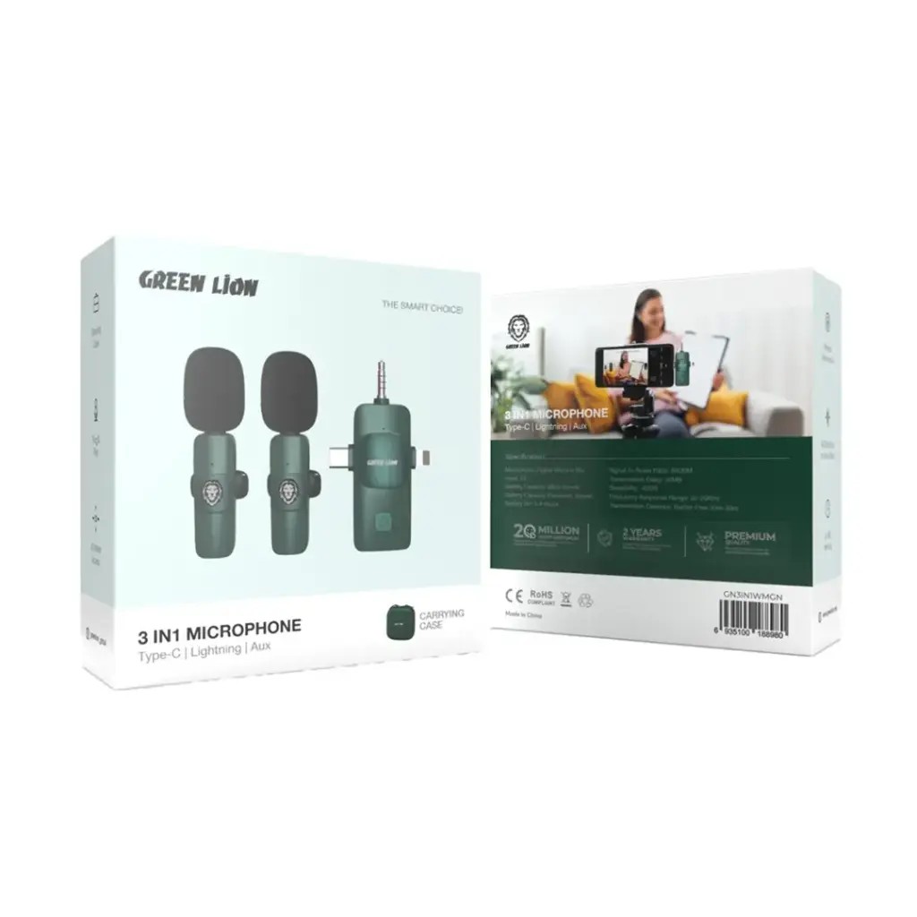 میکروفون 3در1 Type-C/Lightning/Aux گرین Green 3IN1 Microphone Type-C/Lightning/Aux
