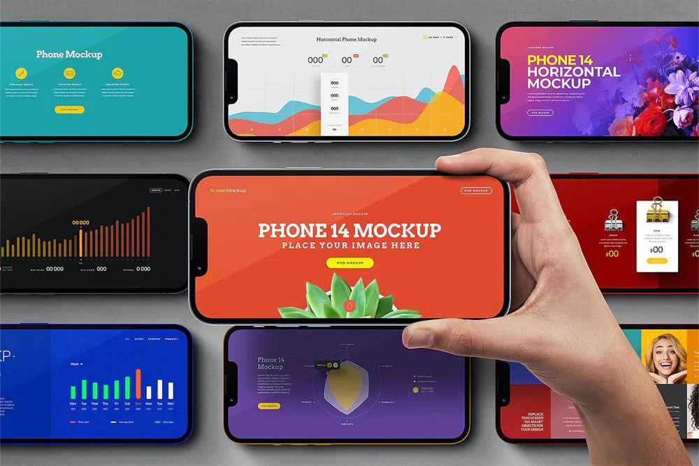 موکاپ آیفون 14 در دست