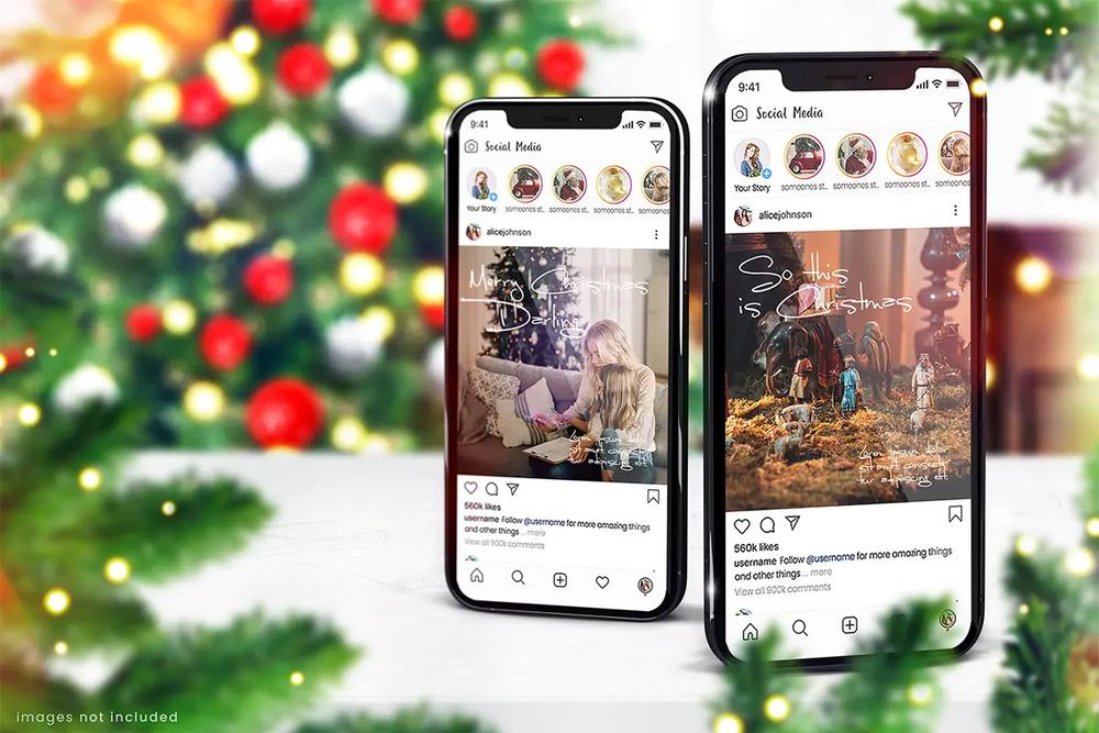 موکاپ کریسمس آیفون 13 برای اینستاگرام