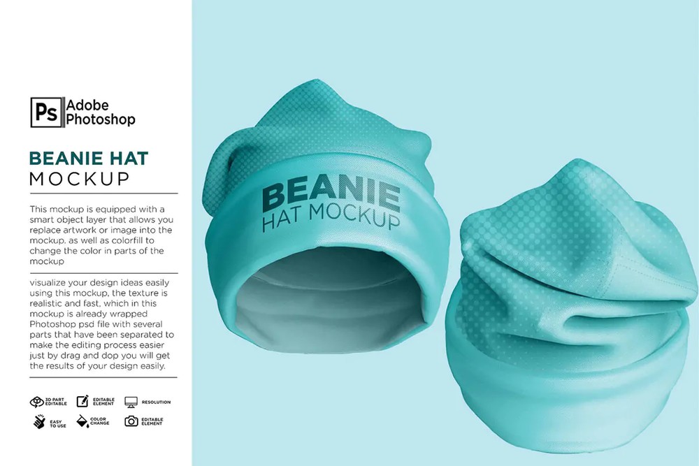 موکاپ کلاه لوبیا Beanie Hat