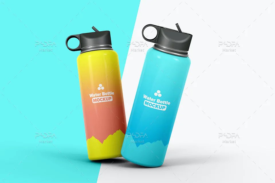 موکاپ قمقمه آب لایه باز برای فتوشاپ Water Bottle Mockups
