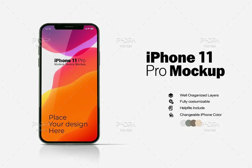 موکاپ آیفون 11 پرو در 3 زاویه مختلف iPhone 11 Pro Mockup V.3