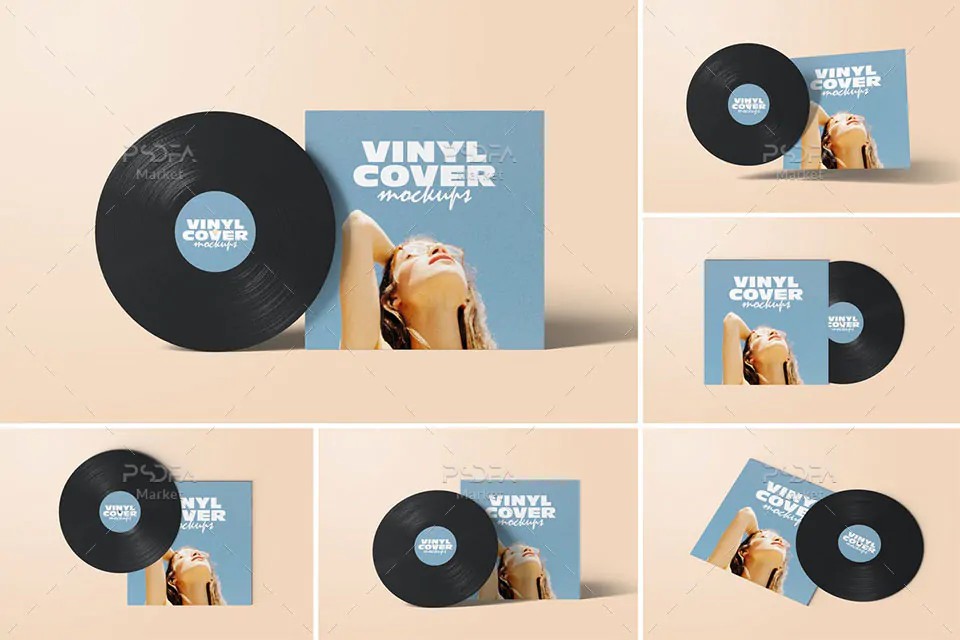 موکاپ کاور ضبط وینیل و گرامافون Vinyl Record Cover