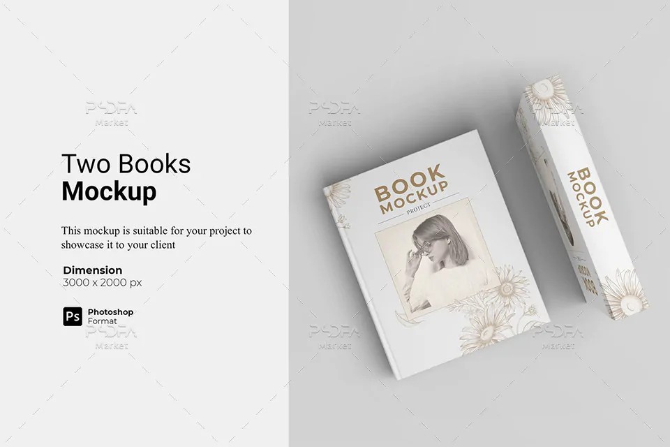 موکاپ جلد و کاور کتاب کلفت و قطور Two Books Mockup