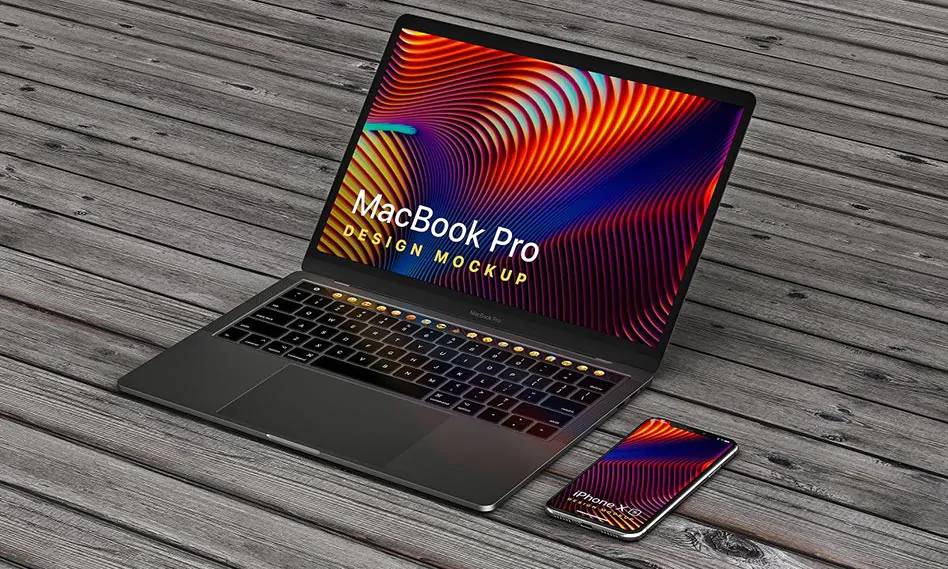 موکاپ مک بوک پرو و آیفون ایکس اس MacBook Pro iPhone XS Mockup