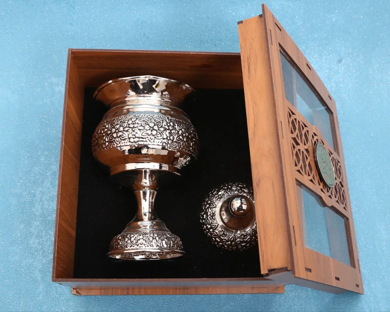 کادویی مسی قندان مسی با جعبه چوبی