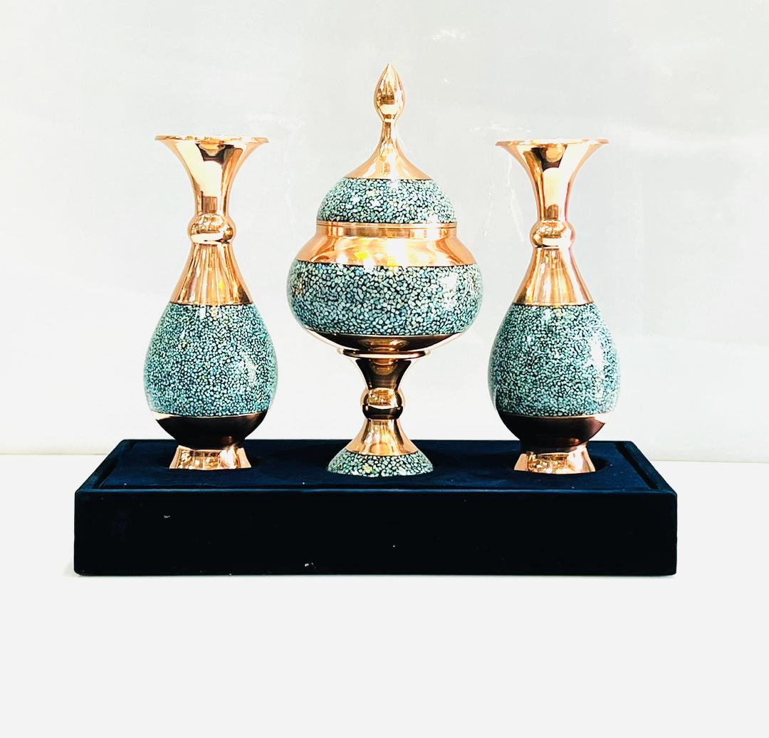 ست سه تایی گلدون با شکلاتخوری فیروزه