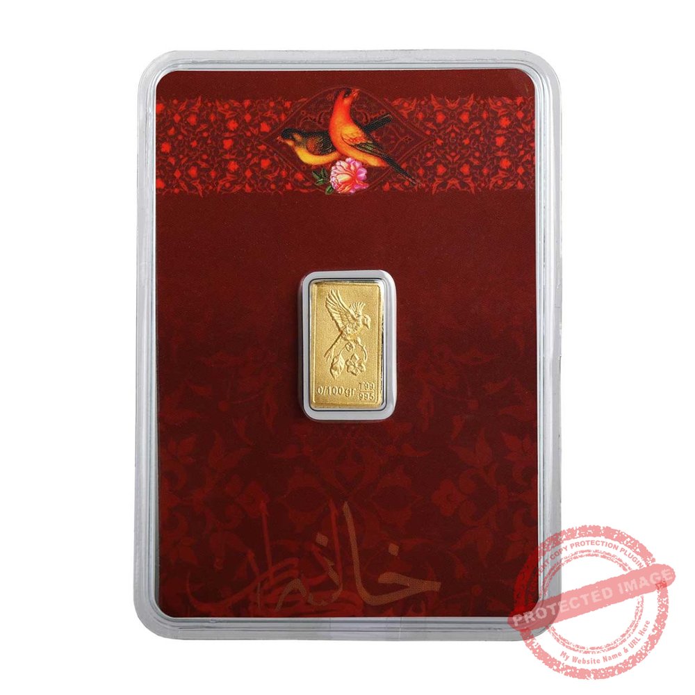 Gold bar embossed with flowers and nightingales (0.1 gr) - Iranian Art Holding
