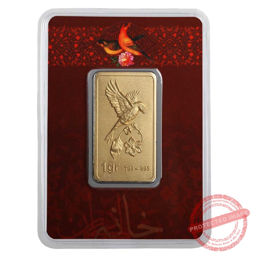 Gold bar embossed with flowers and nightingale (one gr) - Iranian Art Holding