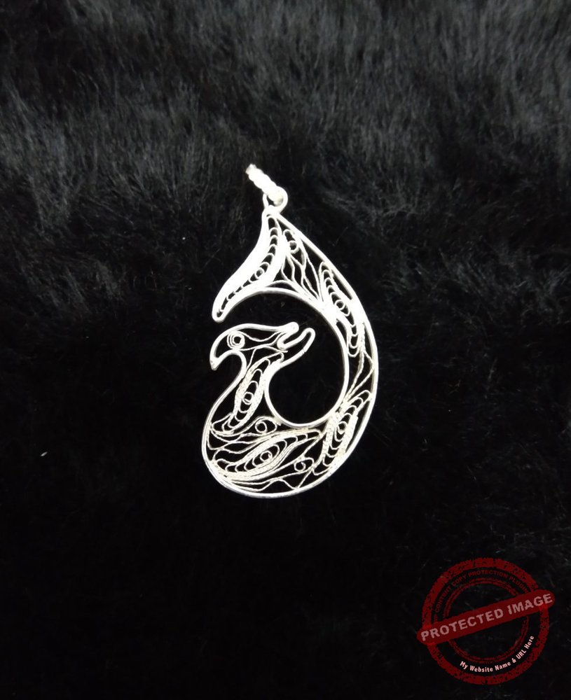 Phoenix Tapestry Silver Pendant - Iranian Art Holding