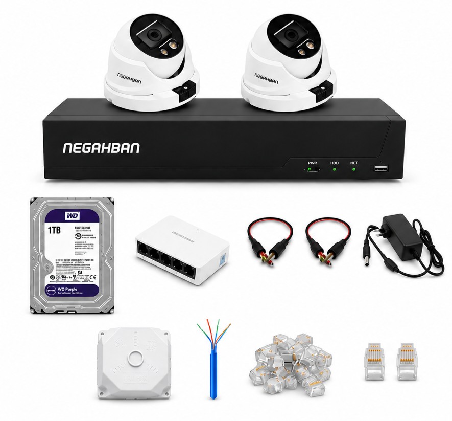 پکیج کامل 2 دوربین مداربسته نگاهبان DN_957_XNV+NVR وهارد1 ترابایت WD Purple+کیفیت Full HD