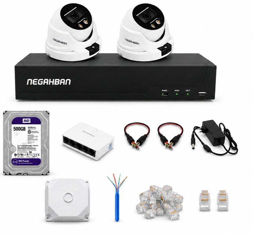 پکیج کامل 2 دوربین مداربسته نگاهبان DN_957_XNV +NVR وهارد500 گیگWD Purple+کیفیت Full HD