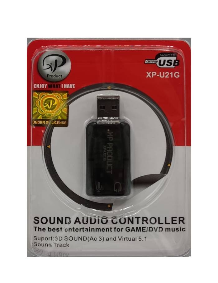 کارت صدای USB مدل XP-U21G – صدای فراگیر 5.1 مجازی و 3D برای بازی و فیلم