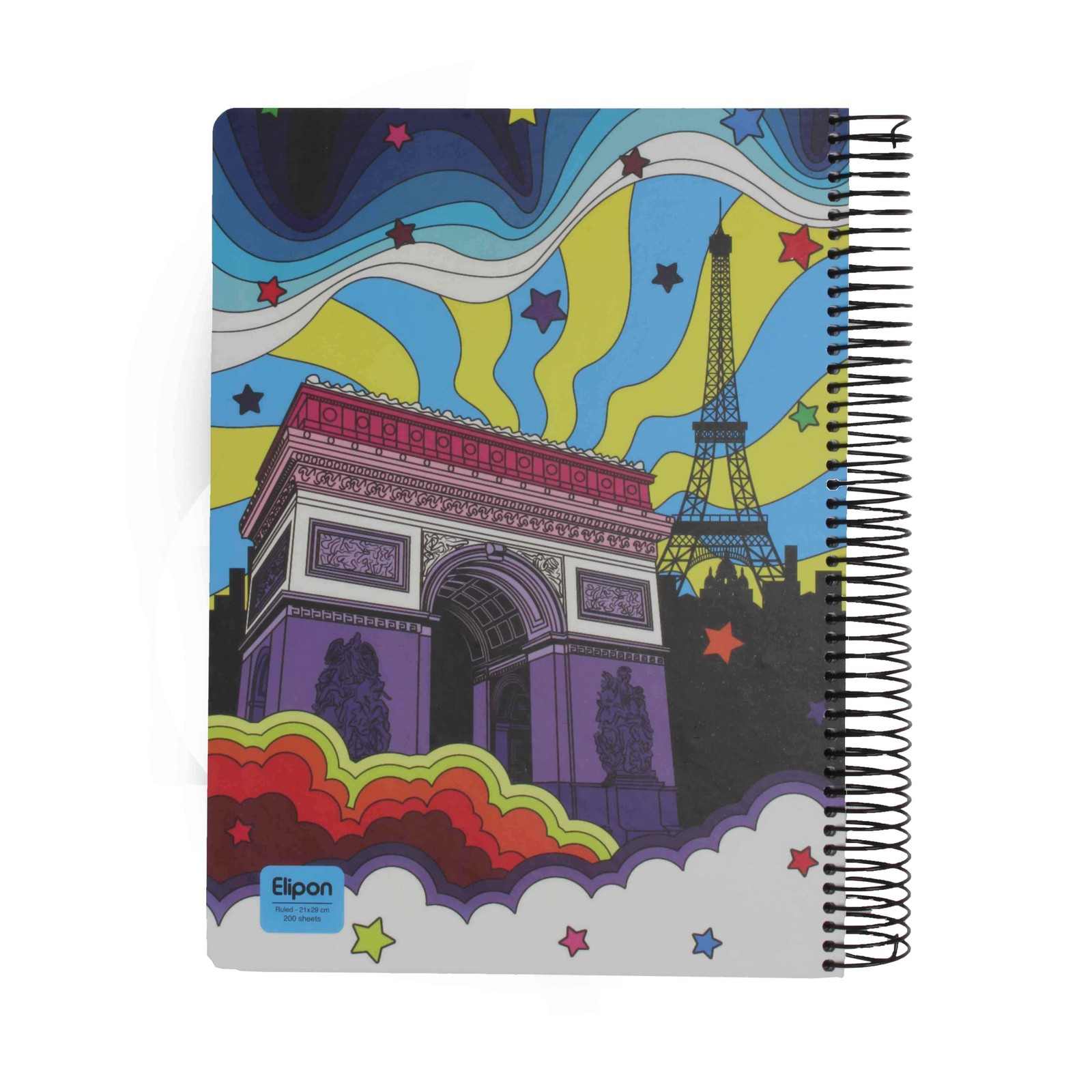دفتر200برگ رحلی (ابعاد 28 × 21) سیمی/ فنرفلز/ فانتزی جلدسخت الیپون کد863 - بسته 6 تایی