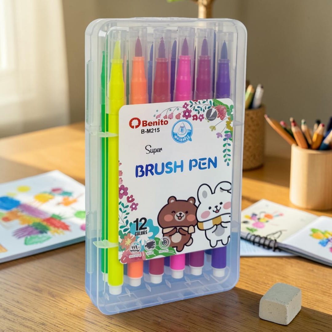 ماژیک قلمویی (براش) ۱۲ رنگ بنیتو (Benito) مدل BRUSH PEN