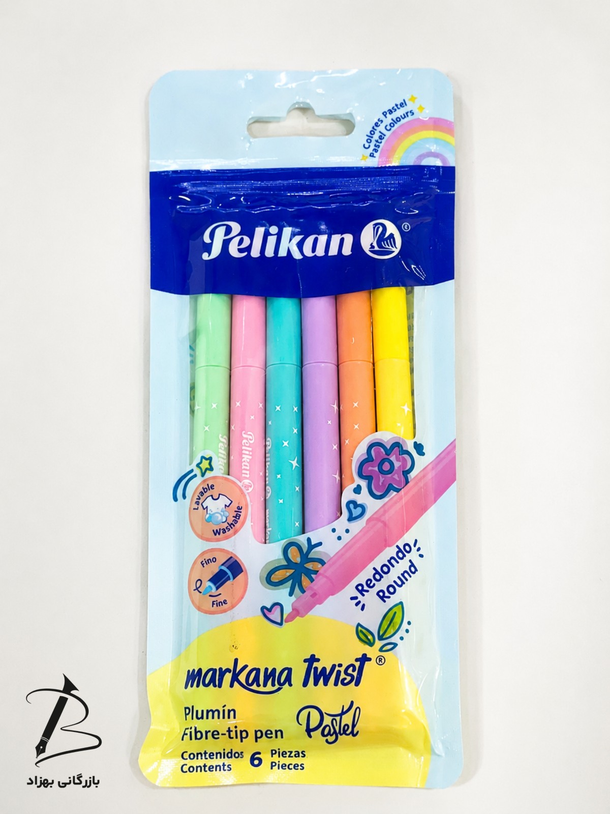 ماژیک ۶ رنگ پاستلی پلیکان مدل markana Twist نوک ظرف